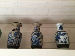 5 VASEN CHINA ANTIK 19TH - MARKE CHENGHUA - BLAU GLASUR