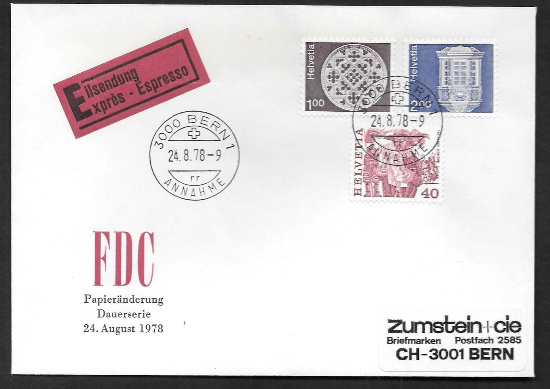 Tutti i francobolli: FDC Serie 609-611 ET Bern 24.8.1978 – Nuovo (secondo la descrizione) da Olten venduto da clotaldi