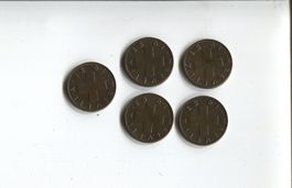 Lot 4 x 2 centimes 1953 et 1 x 2 centimes 1951 UNC