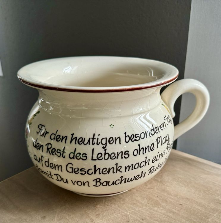 Schöner Nachttopf Keramik / Porzellan mit Spruch vintage Kaufen auf