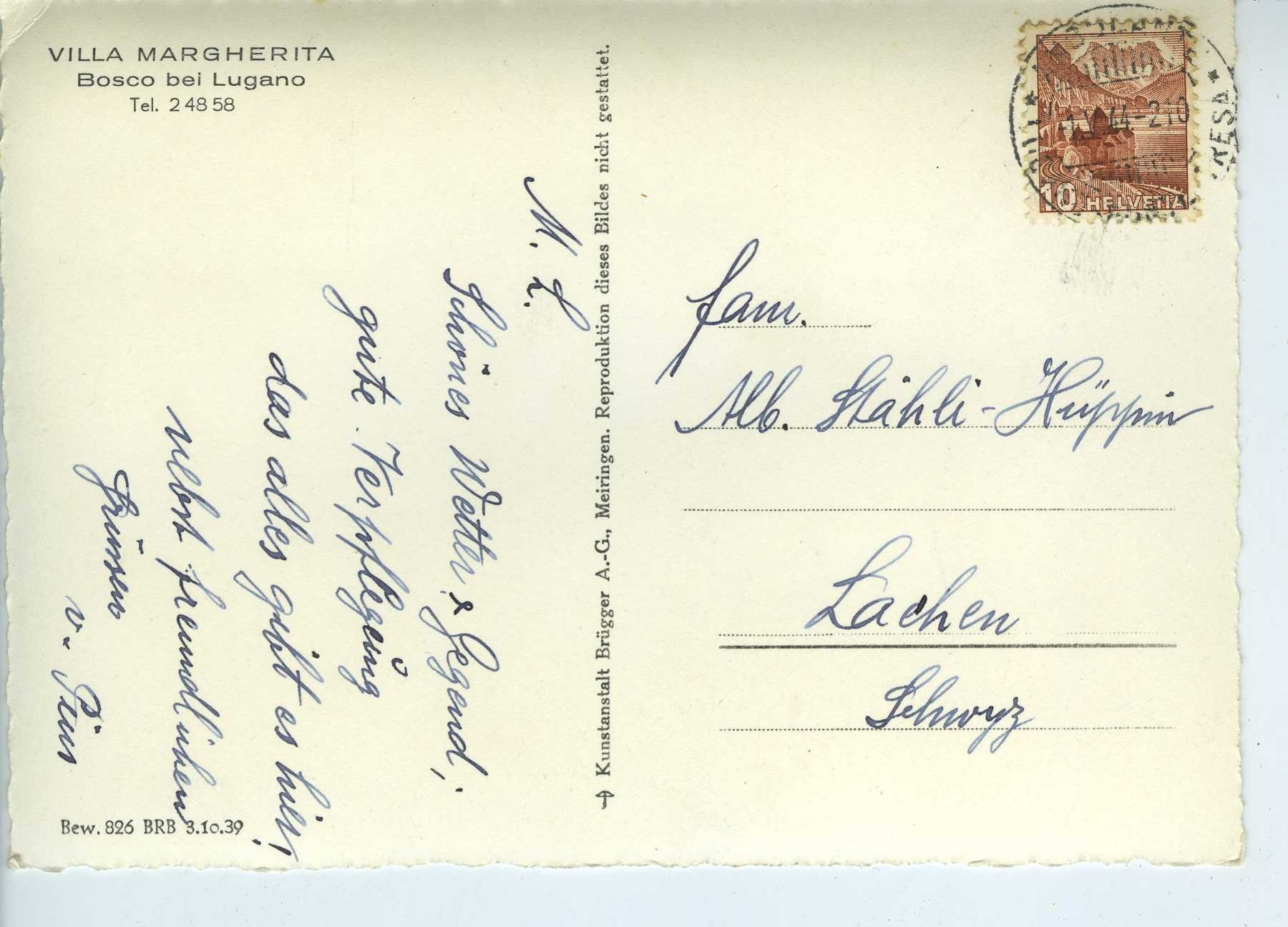 Cartoline postali: Bosco bei Lugano - Villa Margherita – Usato da Schleitheim venduto da Pmschlaate 1