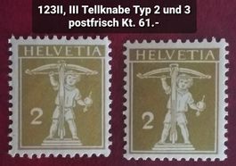 MA12) 123II,III Tellknabe Typ 2, 3 postfrisch Kt. 61.-