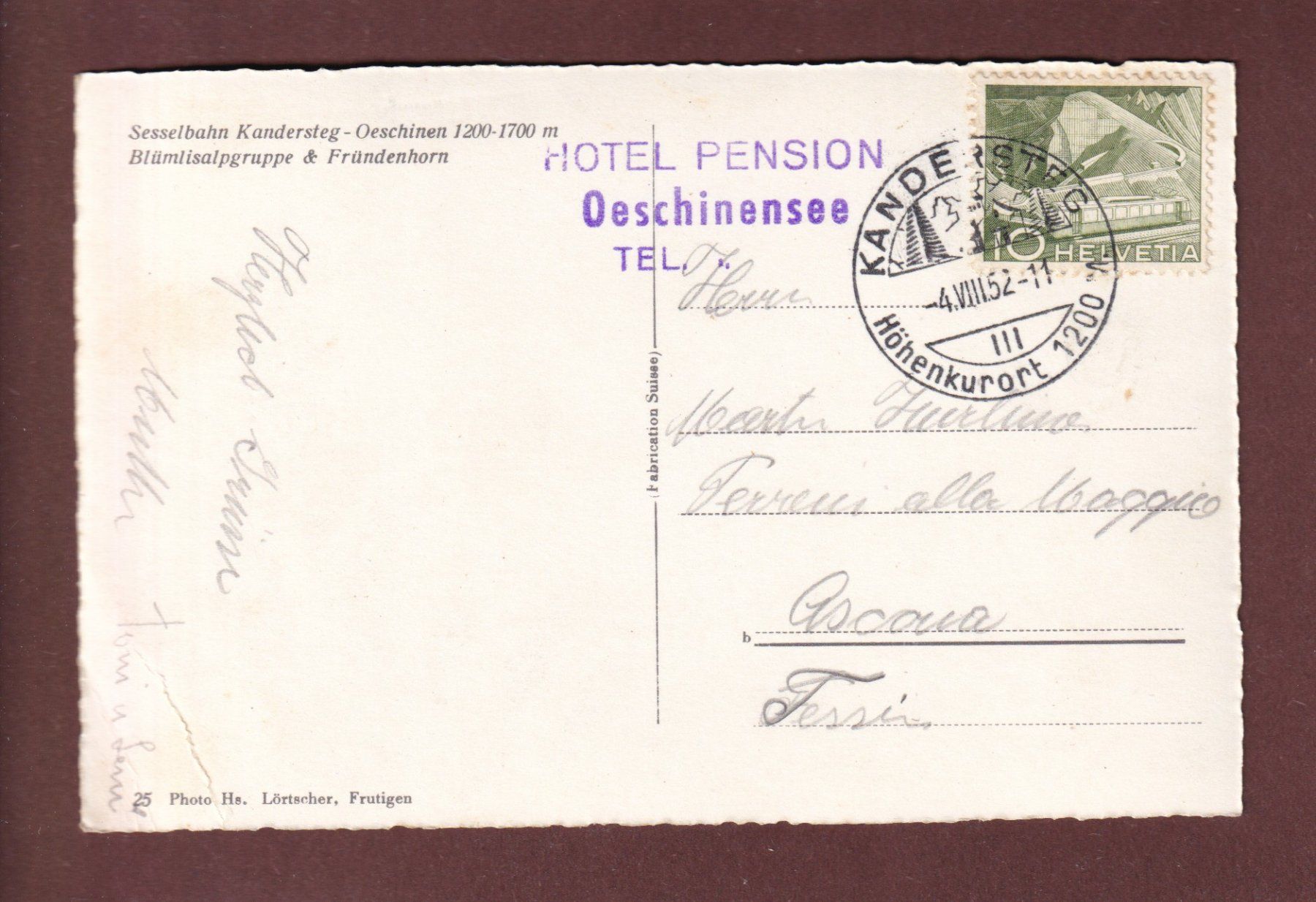 Ansichtskarten: Sesselbahn KANDERSTEG-OESCHINENSEE - 1952 – Gebraucht aus Pully von nicecards-shop 1
