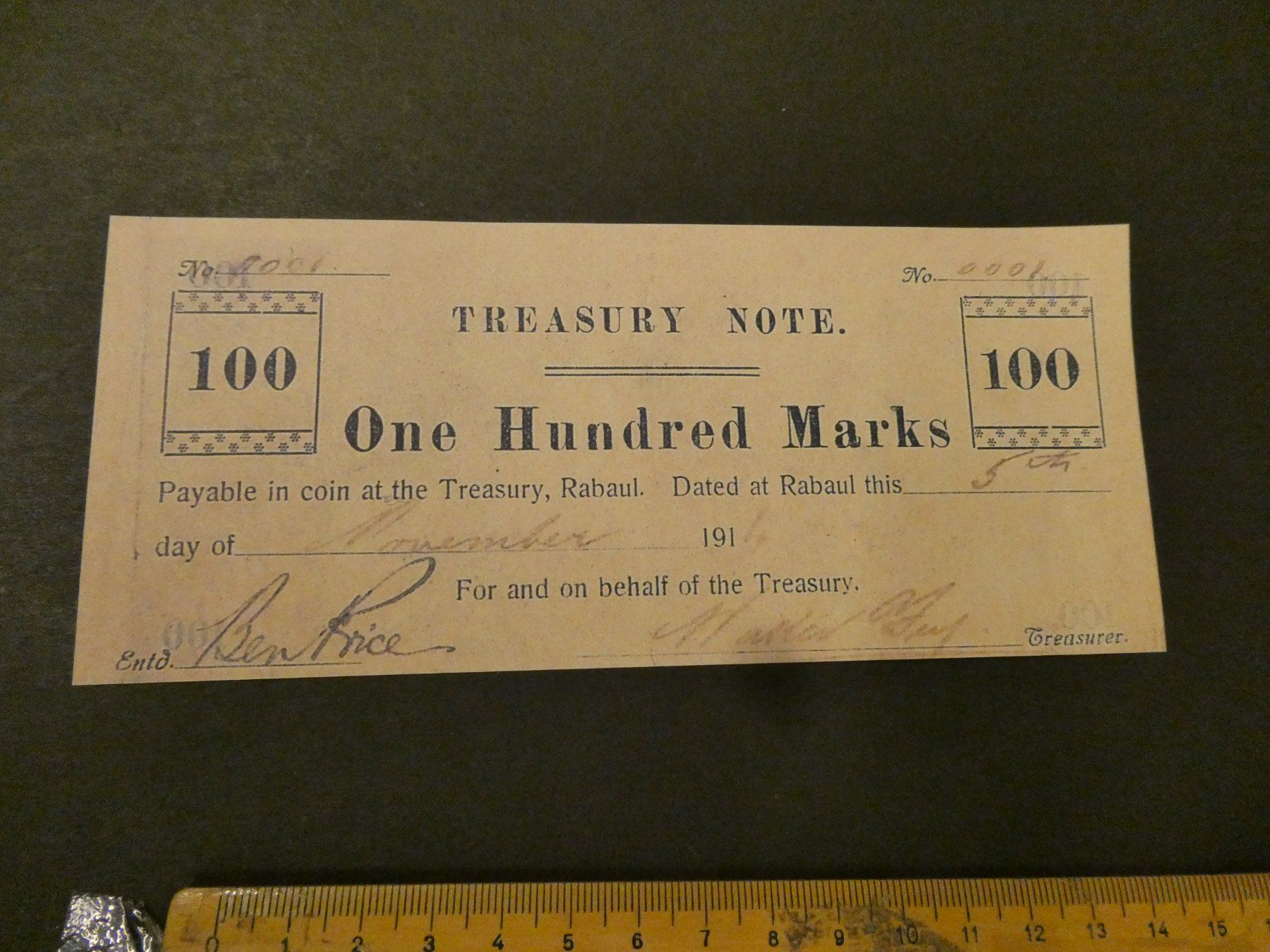 Banknoten: Deutsch-Neuguinea 1914, 100 Marks - Replika – Neu (gemäss Beschreibung) aus Hinterforst von rohusri