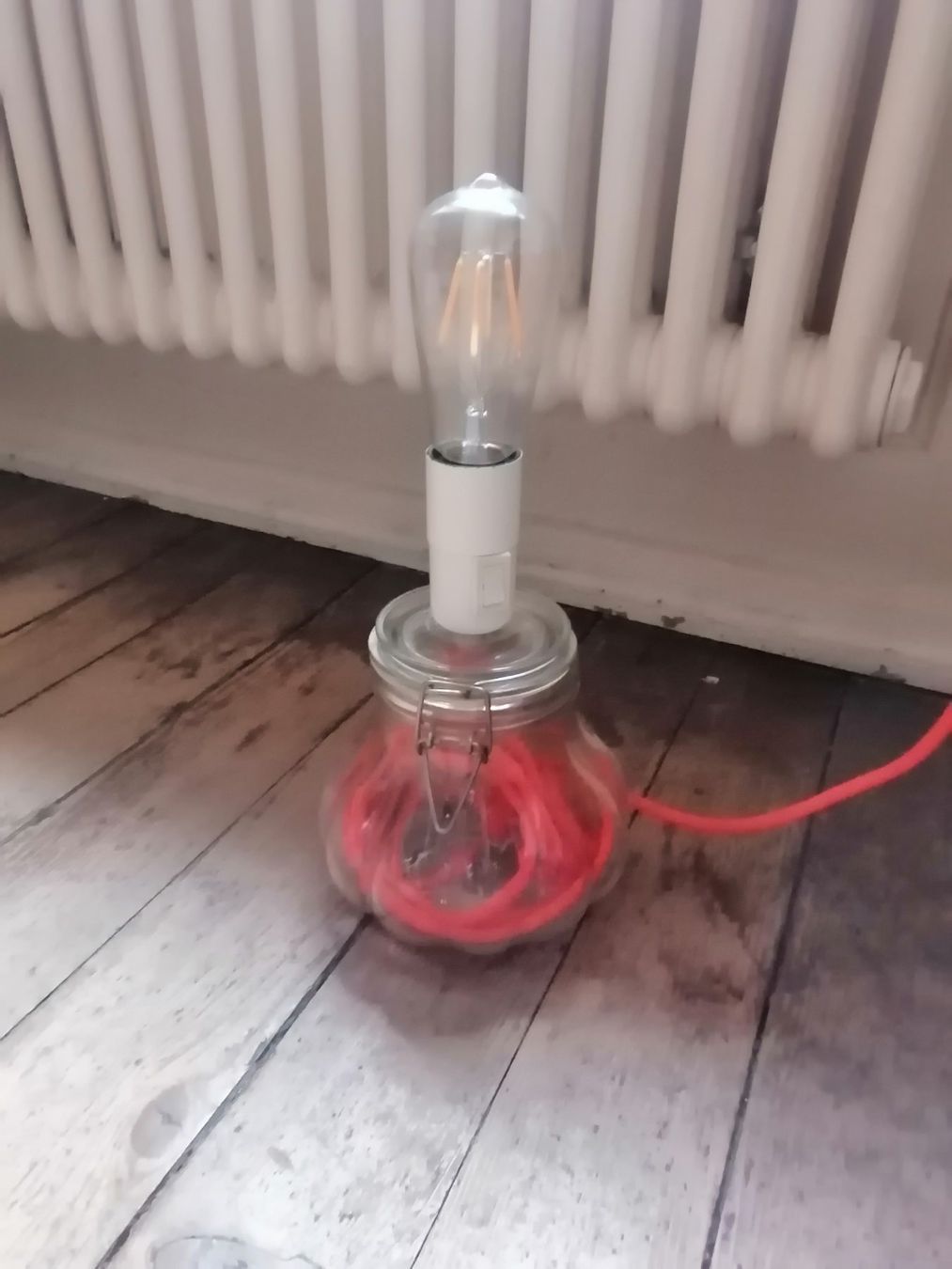 Lampade: Tischleuchte, Einmachglas, Kabel orange – Usato da Basel venduto da Melodrom 1