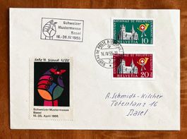 1955, Blockausschnitte Lausanne-Block auf Bedarfs-Brief