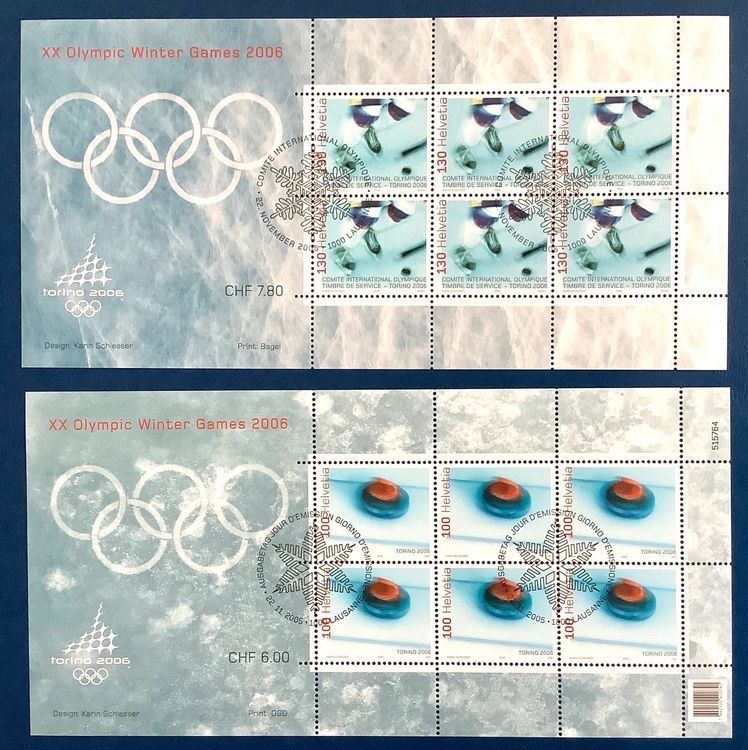 Tutti i francobolli: 2006 Schweiz Kleinbogen Olympia Torino - 2 Bogen ET – Nuovo (secondo la descrizione) da Liestal venduto da Skunk02