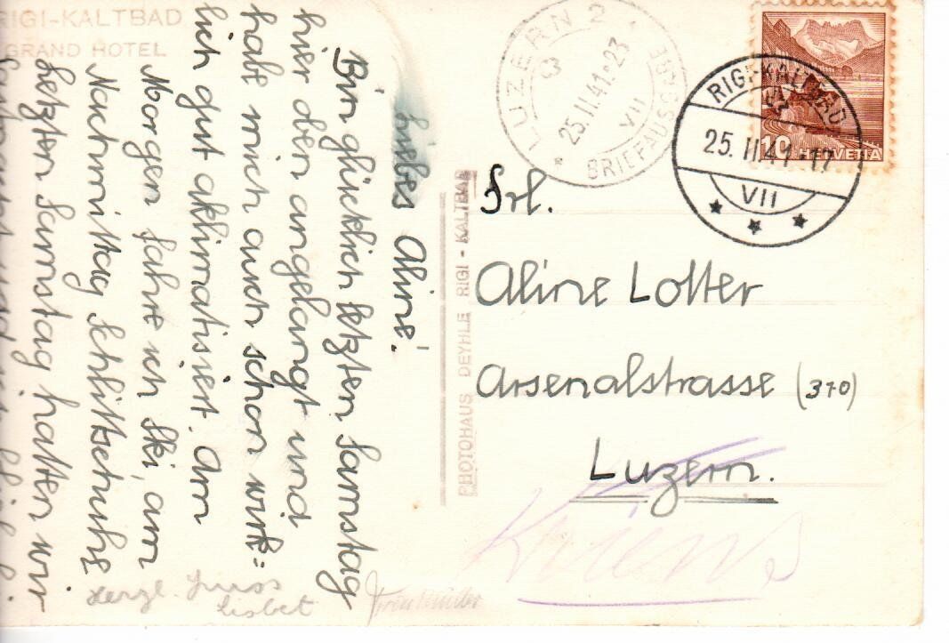Ansichtskarten: Rigi  1941 – Gebraucht aus Wolhusen von Curver9 1