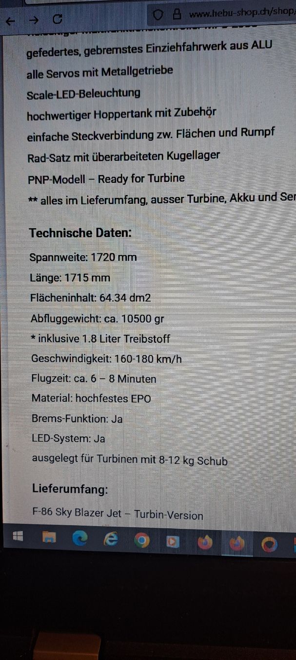 Modellismo RC: Neu und Originalverpackt.F86 Turbinenjet. – Nuovo e nell'imballaggio originale da oftringen venduto da Amphei 6