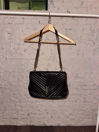 Saint Laurent (YSL) Large College Bag Black Chevron Leather