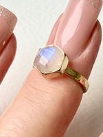 Ring Mondstein 925 Silber gold Sechseck Stapelring 54