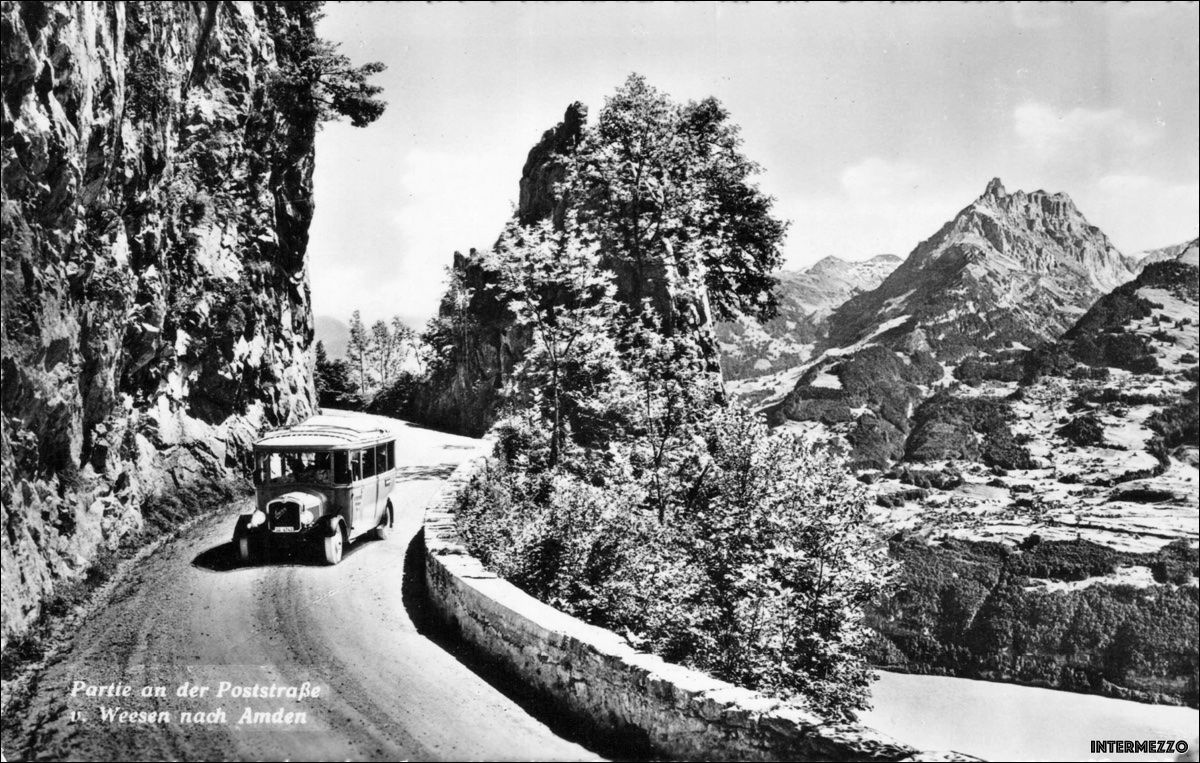 Ansichtskarten: Weesen SG // Postauto Strasse nach Amden, Poststrasse – Gebraucht aus Basel von intermezzo12