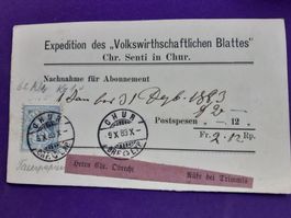alte PK vom 9.X.1883 von Chur nach Rüfe/Trimmis