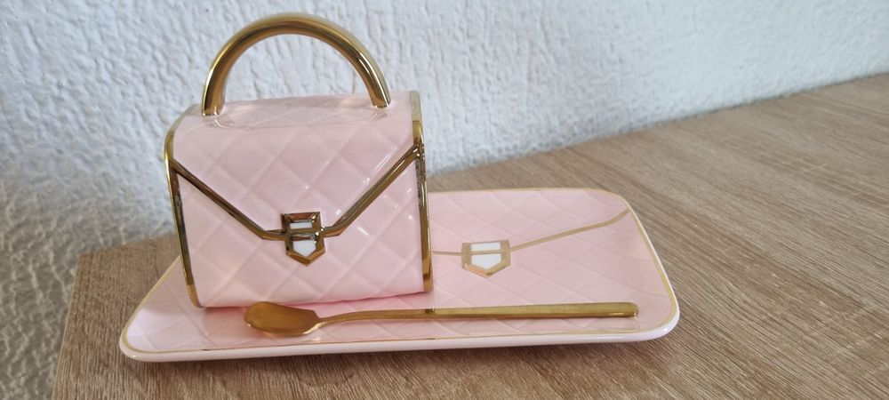 Kaffeetassen Set Handtaschen-Form - 310ml Keramik Tasse Mit Untertasse & Löffel