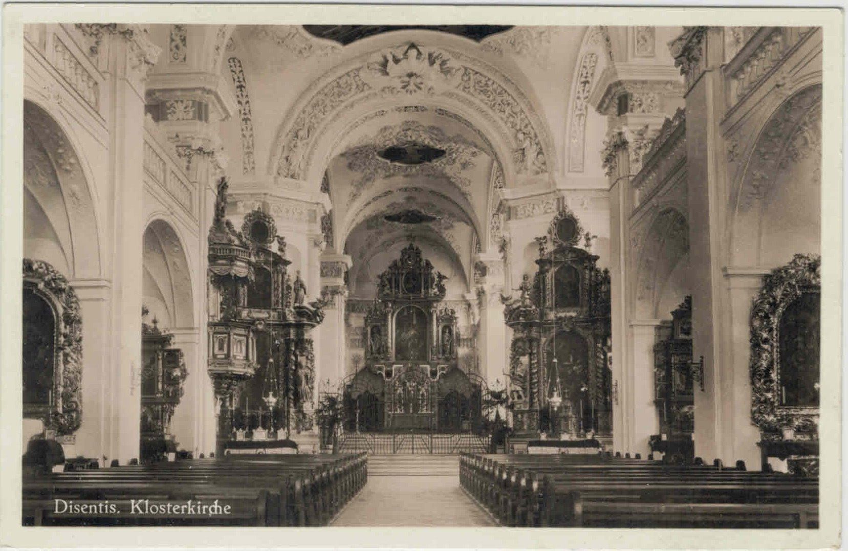 Cartoline postali: GR 189 Disentis Klosterkirche 1930 – Usato da Fribourg venduto da philafri
