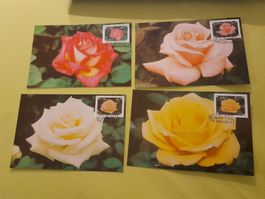 Quatre cartes postales rares avec timbres - roses 🌹! (52)