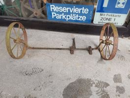 Pflugachse, Eisenräder, Metallräder, Sähachse, Vintage Achse