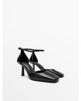 MASSIMO DUTTI Black Leather High-heel Ankle Strap shoes 40