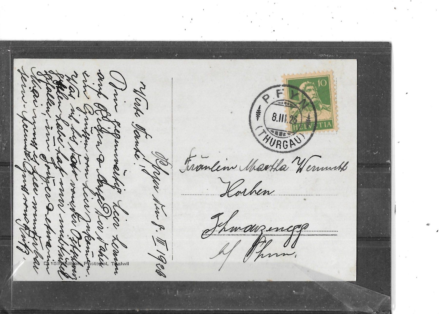 Cartoline postali: TG Pfyn 1926 – Usato da Schocherswil venduto da Wilare 1