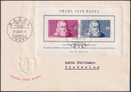 1948: W31 sauber auf Ersttagsbrief von BASEL, Kat: 225.-