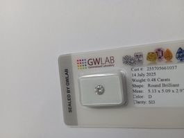 0,48 ct Diamant – Farbe D, SI3, Zertifiziert
