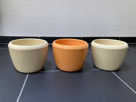 Blumentopf, Übertopf creme/orange 3er Set