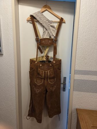 Lederhose Gaudi Leathers braun Grösse 54 mit Trägern