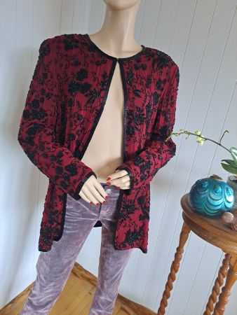 Perlenjacke Jacke 80s Vintage L Cardigan Tracht Stickerei