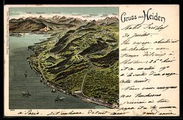 Lithographie Heiden, Panorama mit Scesaplana, Hohem Kasten u