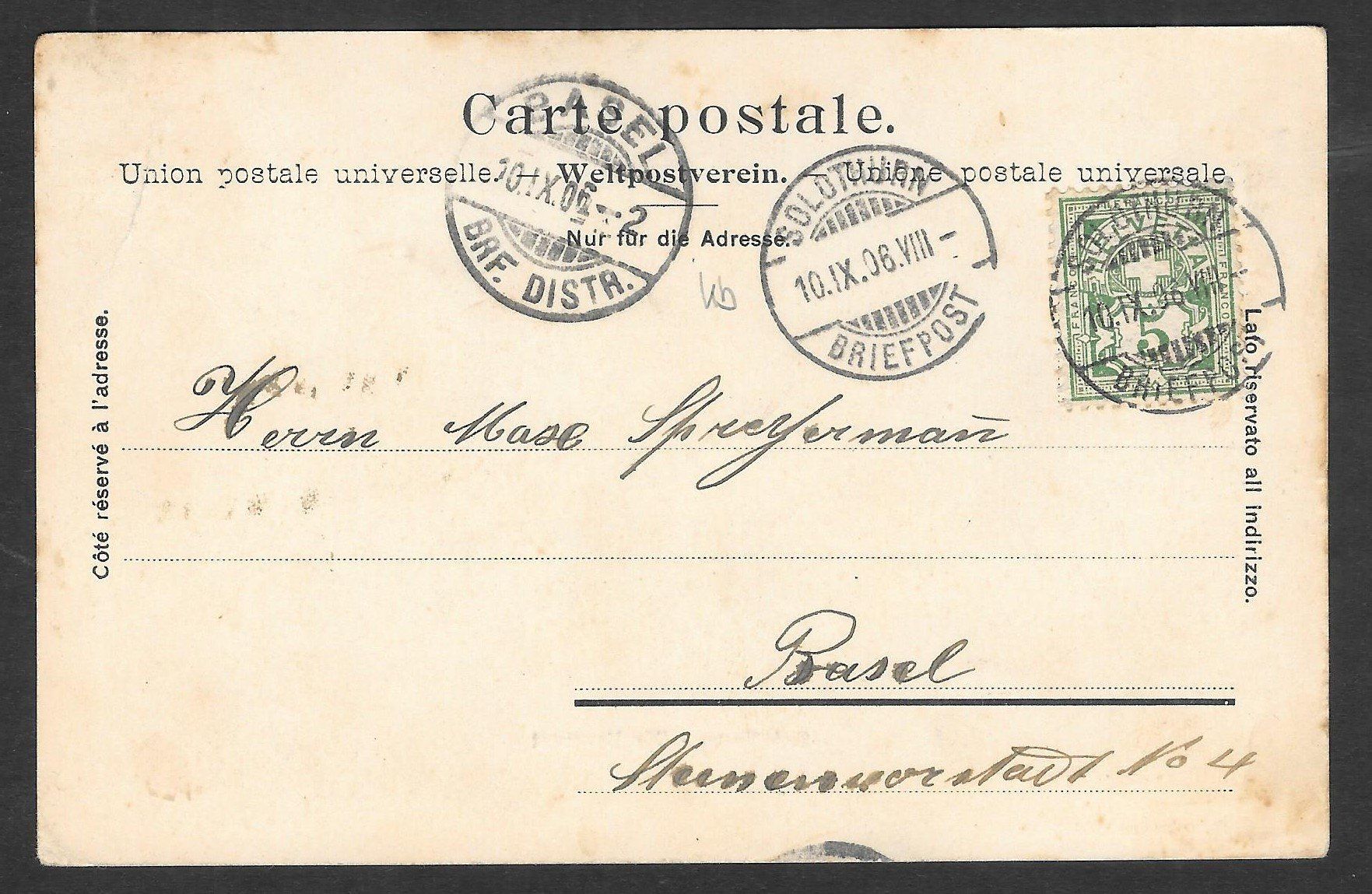Cartoline postali: Solothurn Vorstadt mit Restaurant Rosengarten – Usato da Olten venduto da clotaldi 1