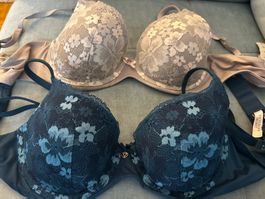 Victorias Secret 2x Spitzen-BH: 34C, grau und petrol