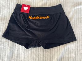 Coole, schwarze Boxershorts mit "Knackarsch"-Aufdruck, Gr. M