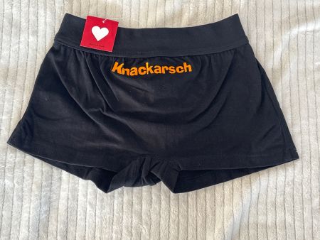 Coole, schwarze Boxershorts mit "Knackarsch"-Aufdruck, Gr. M
