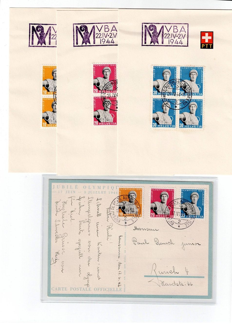 Alle Briefmarken: Schweiz, Olympisches Komitee 1944, – Gebraucht aus Hinteregg von McCharly01
