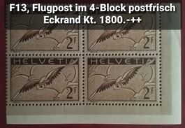 3615A) F13, Flugpostmarke im 4-Block postfrisch Kt. 1800.-++