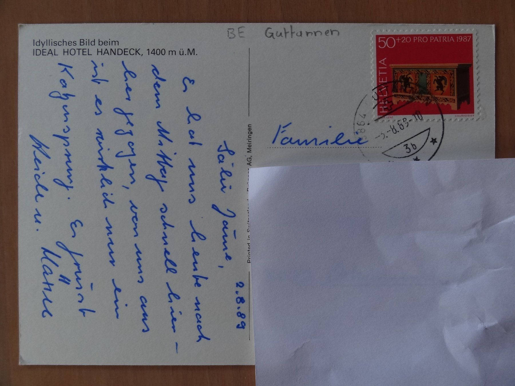 Cartoline postali: Guttannen BE, Idéal Hotel Handeck - 1989 – Usato da St Léonard venduto da Riglin 1
