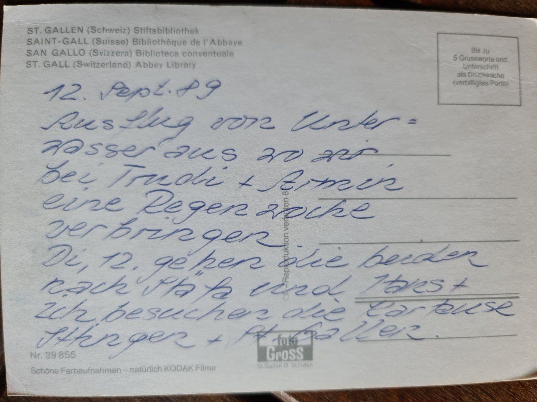 Cartoline postali: Ansichtskarte St.Gallen Stiftsbibliothek – Usato da Dintikon venduto da Vexi 1