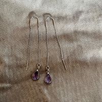 Boucles longues argent cabochon en verre améthyste