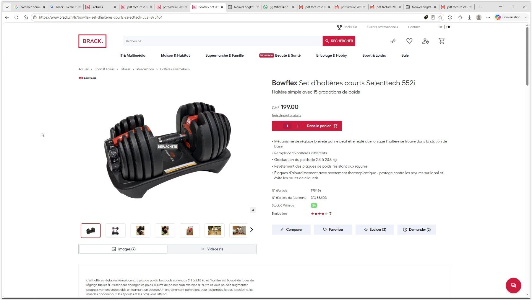 Bowflex Manubri & Pesi: 2 haltères courts Selecttech 552i (15 gradations de poids) – Usato da Crassier venduto da Yahooromandie 1