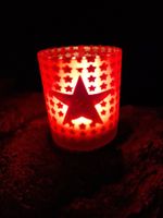 Windlicht /Teelicht rot/silber Stern,Weihnachten, Depot