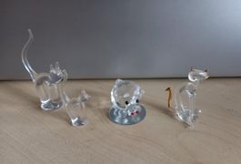 Glasfiguren-Set:Drei Katzen und ein Schwein, Deko Setzkasten