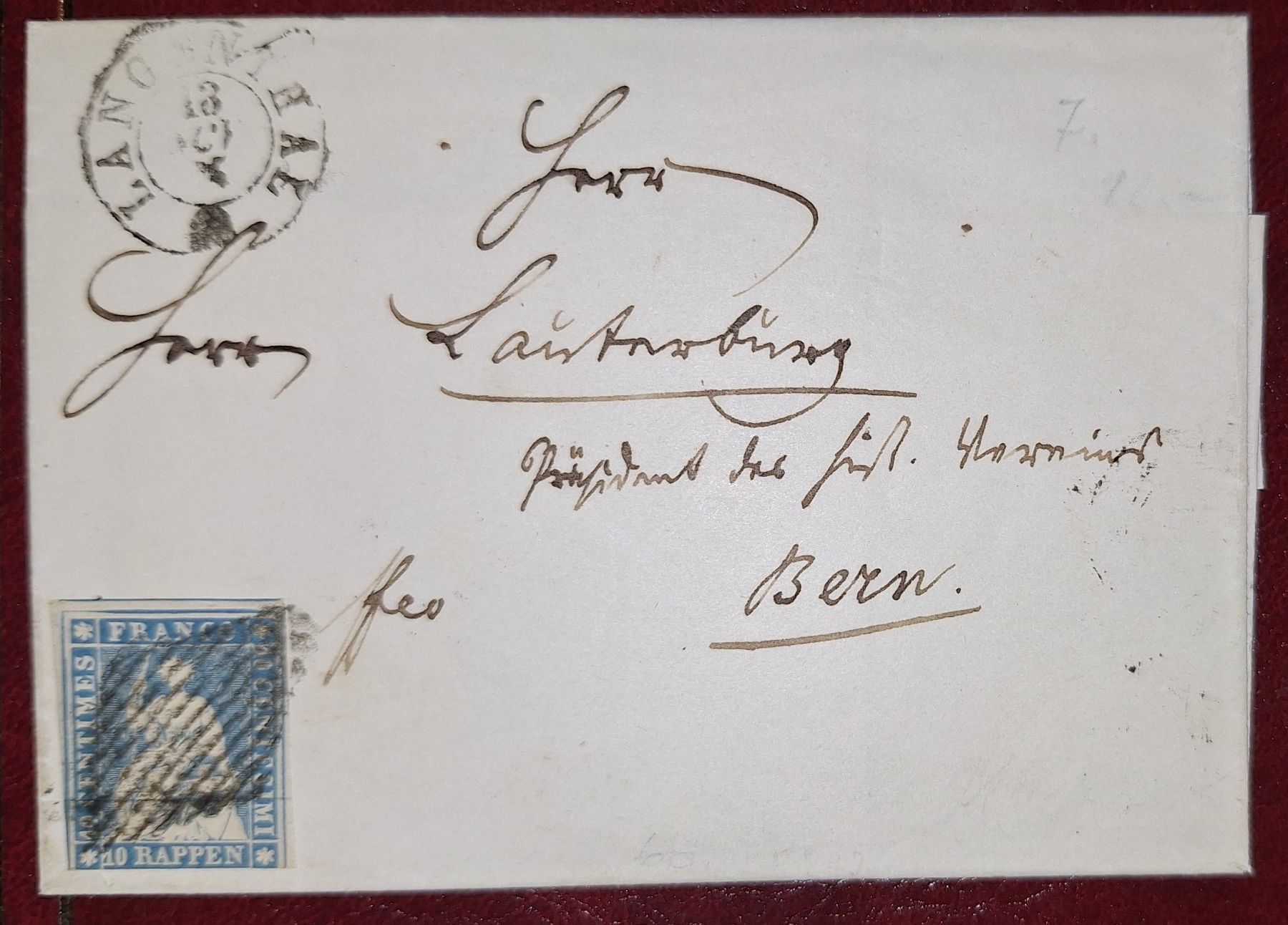Tutti i francobolli: Strubelbrief 23A1.b Kat.2500.- mit Attest Langenthal - Bern – Usato da Balgach venduto da SIMEON27