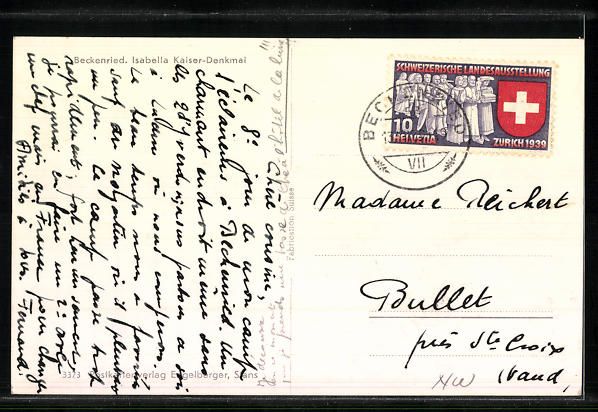 Cartoline postali: AK Beckenried, Isabella Kaiser-Denkmal – Usato da Berlin venduto da bartko-reher 1