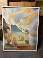 Tolles grosses Ölbild „Telepathie“, Cyrill Fischer 1980