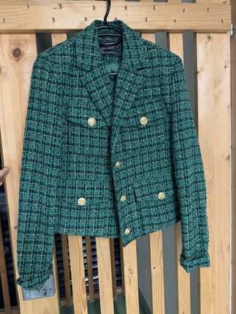Tweed Blazer grün mit Goldknöpfen Gr. 36 