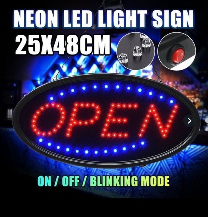 Open LED Schild 48 cm B / 25 cm H / NEU