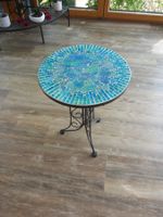 Mosaiktisch rund mit Metallgestell Blau-Grün 40cm