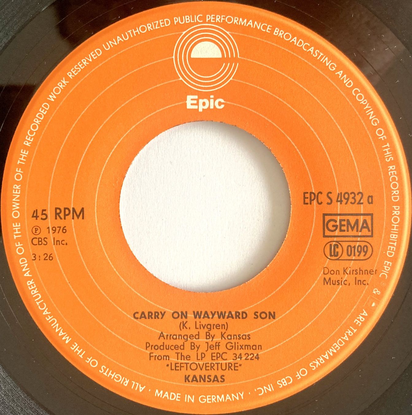 Schallplatten: KANSAS - CARRY ON WAYWARD SON – Gebraucht aus Bottens von hotter-than-hell 2