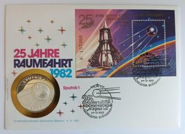 Numisbrief 25 Jahre Raumfahrt mit Silbermedaille ab 1 Fr.