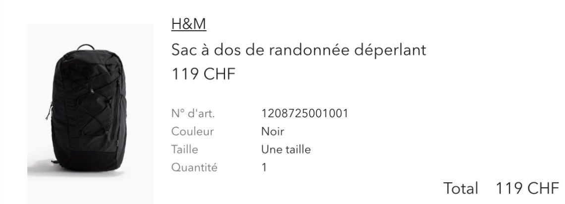 H&M Zaini: SAC À DOS DE RANDONNÉE DÉPERLANT – Nuovo (secondo la descrizione) da Lugnorre venduto da jul_lnh6 6